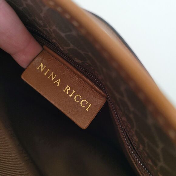 Nina Ricci Brown Shoulder Bag Tote Medium Signature Purse Italian Retro Vintage - Picture 5 of 11